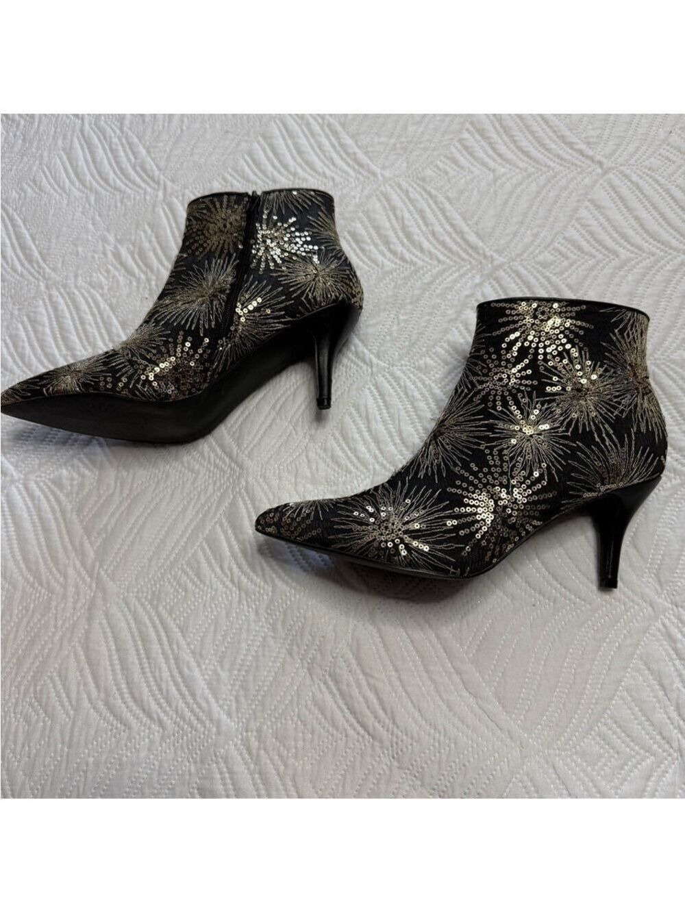 Allegra K Women’s Black & Gold Sequin Ankle Boots. Size 11 - Picture 3 of 9